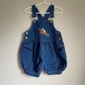 Vintage baby basics farmers market embroidered shortall overalls